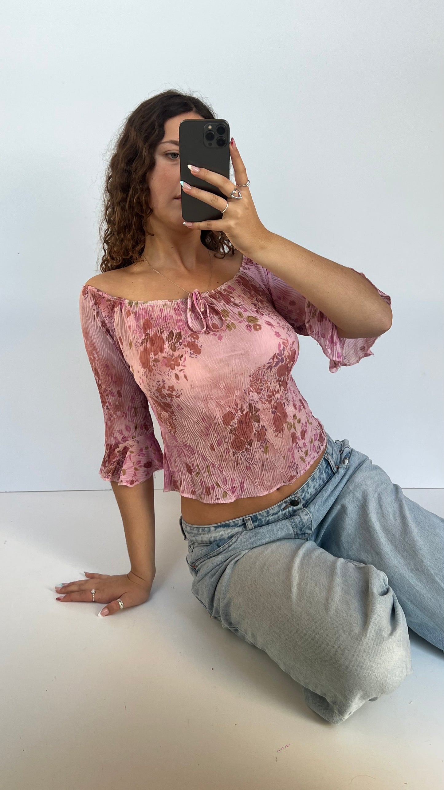 00s pink floral top- size S