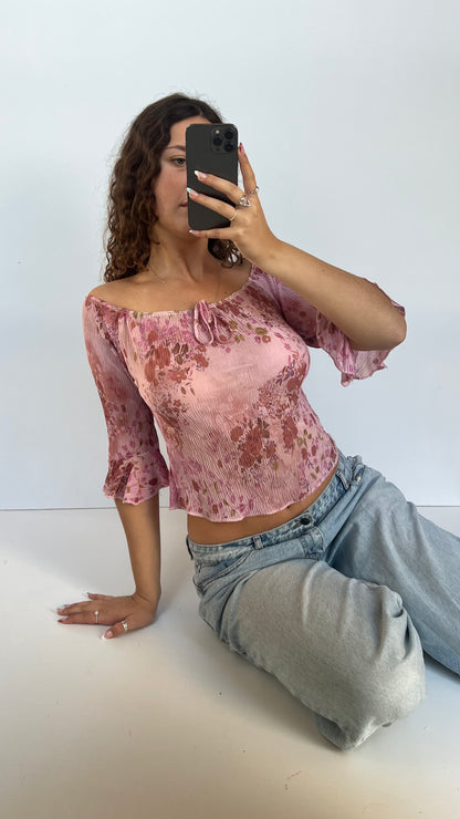 00s pink floral top- size S