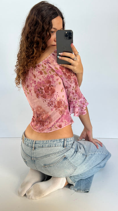 00s pink floral top- size S