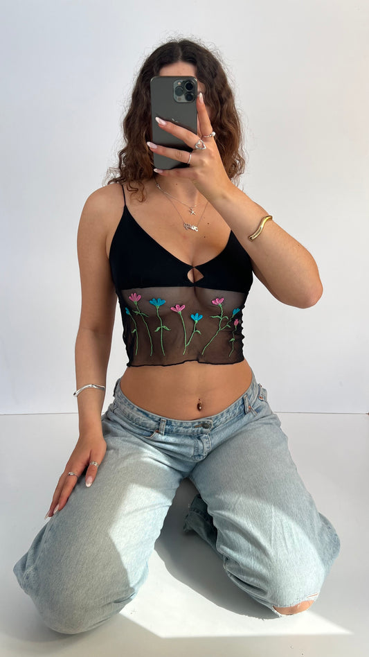 00s black mesh floral cami- size XS