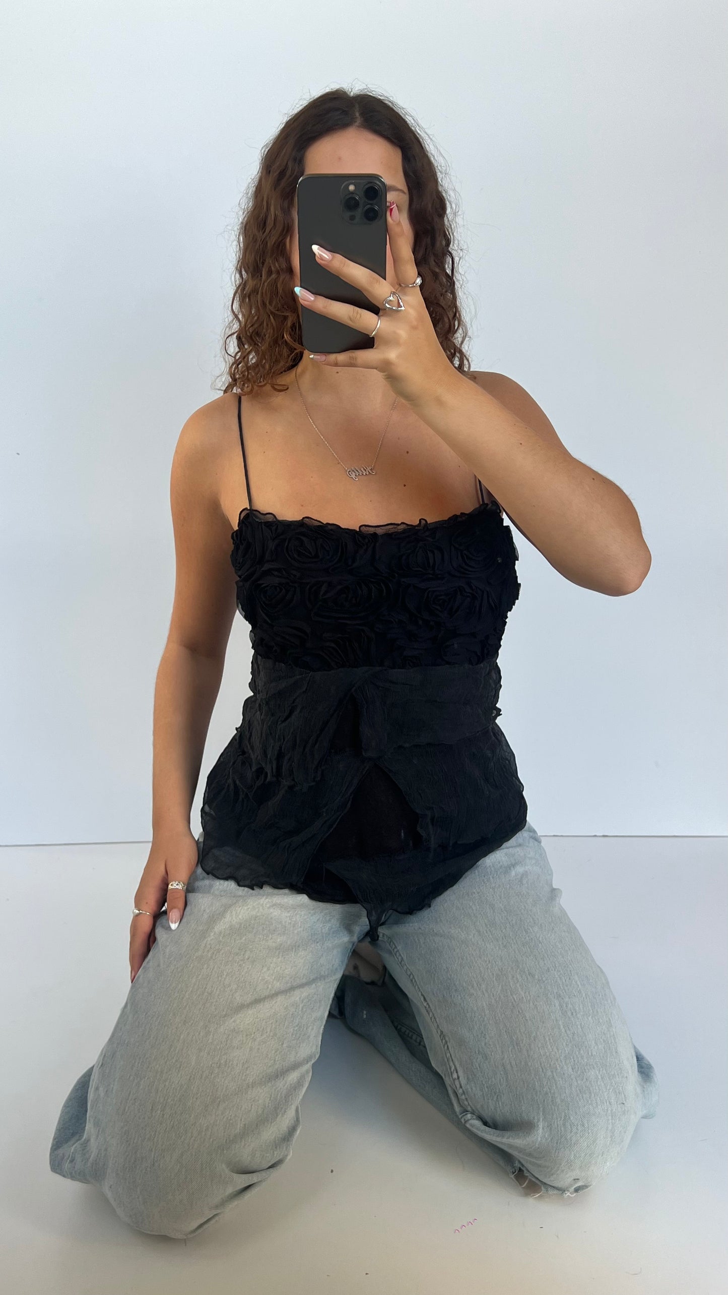 00s black ruffle cami- size M