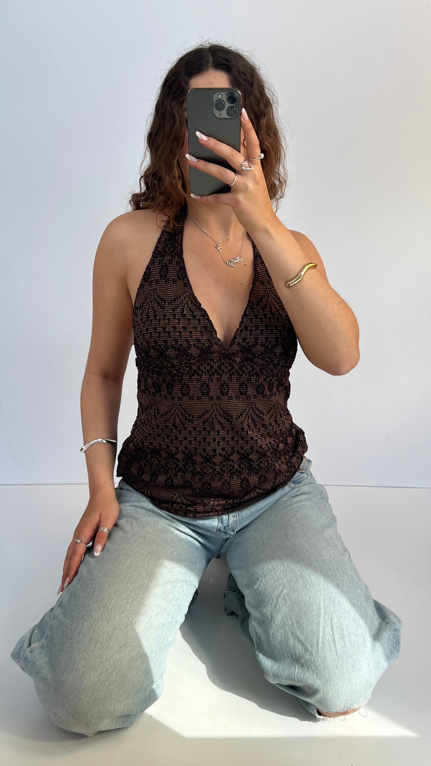00s brown glitter halter cami- size L