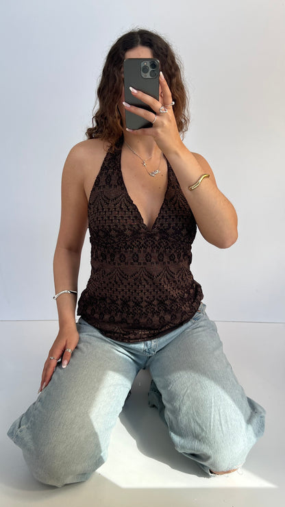 00s brown glitter halter cami- size L