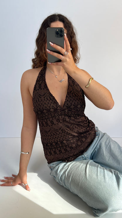 00s brown glitter halter cami- size L