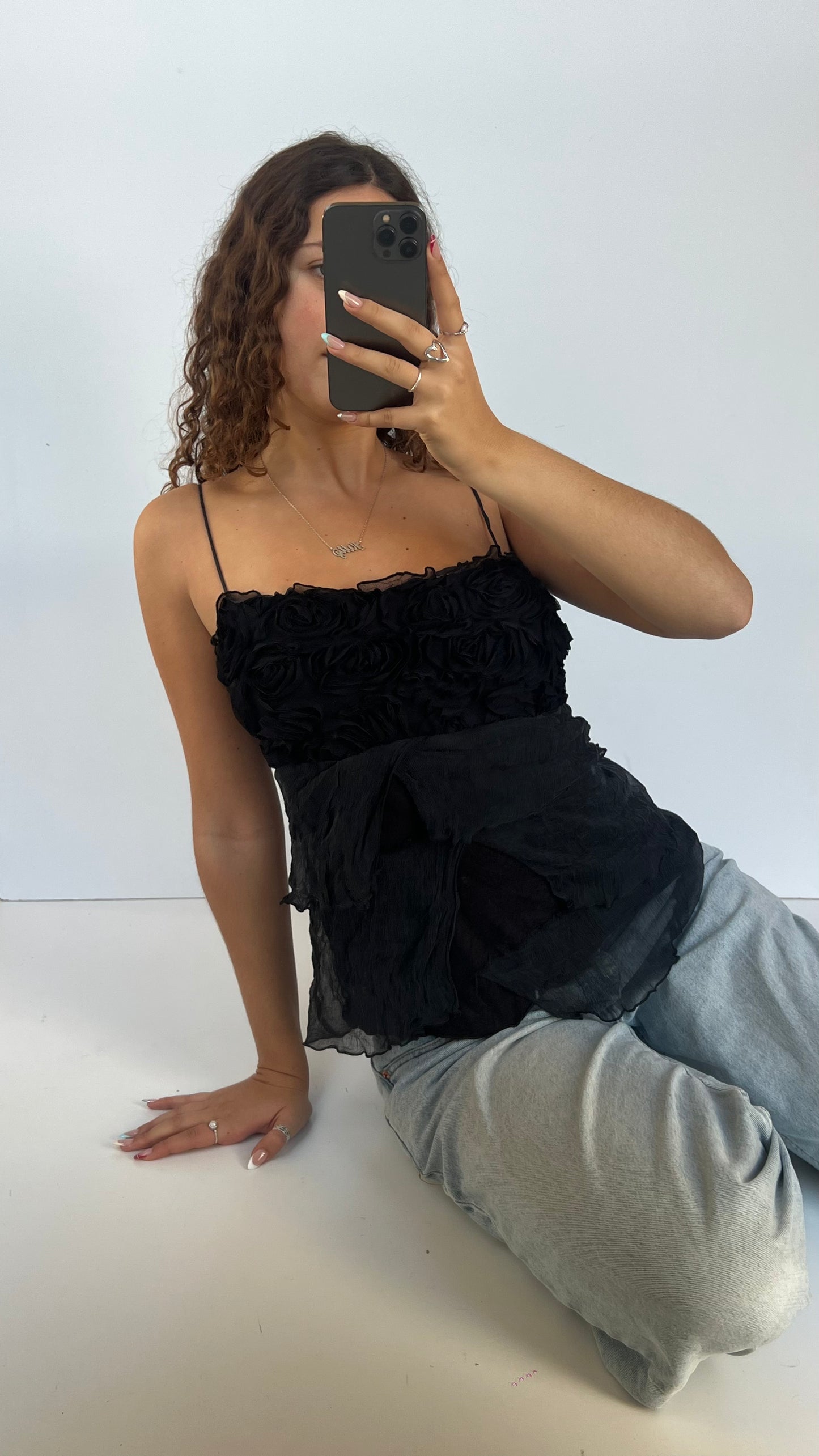 00s black ruffle cami- size M