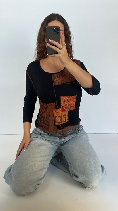 00s black orange mesh top- size L