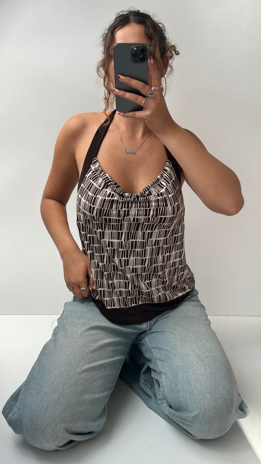 00s brown cowl neck top- size L