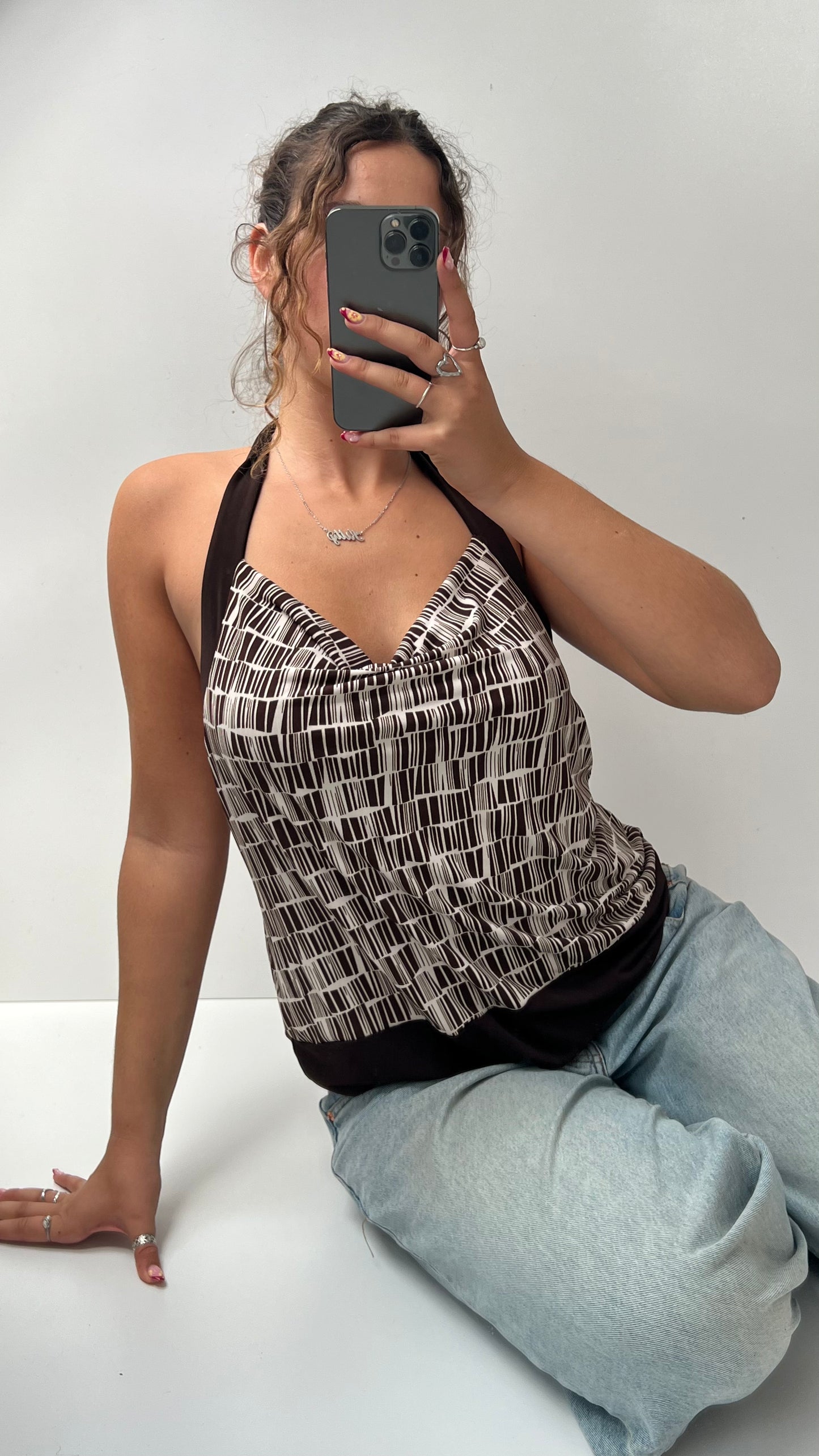 00s brown cowl neck top- size L