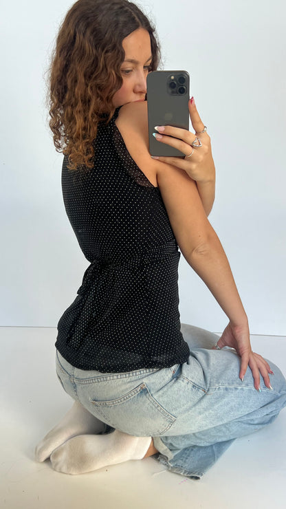00s black polka dot top- size S/M
