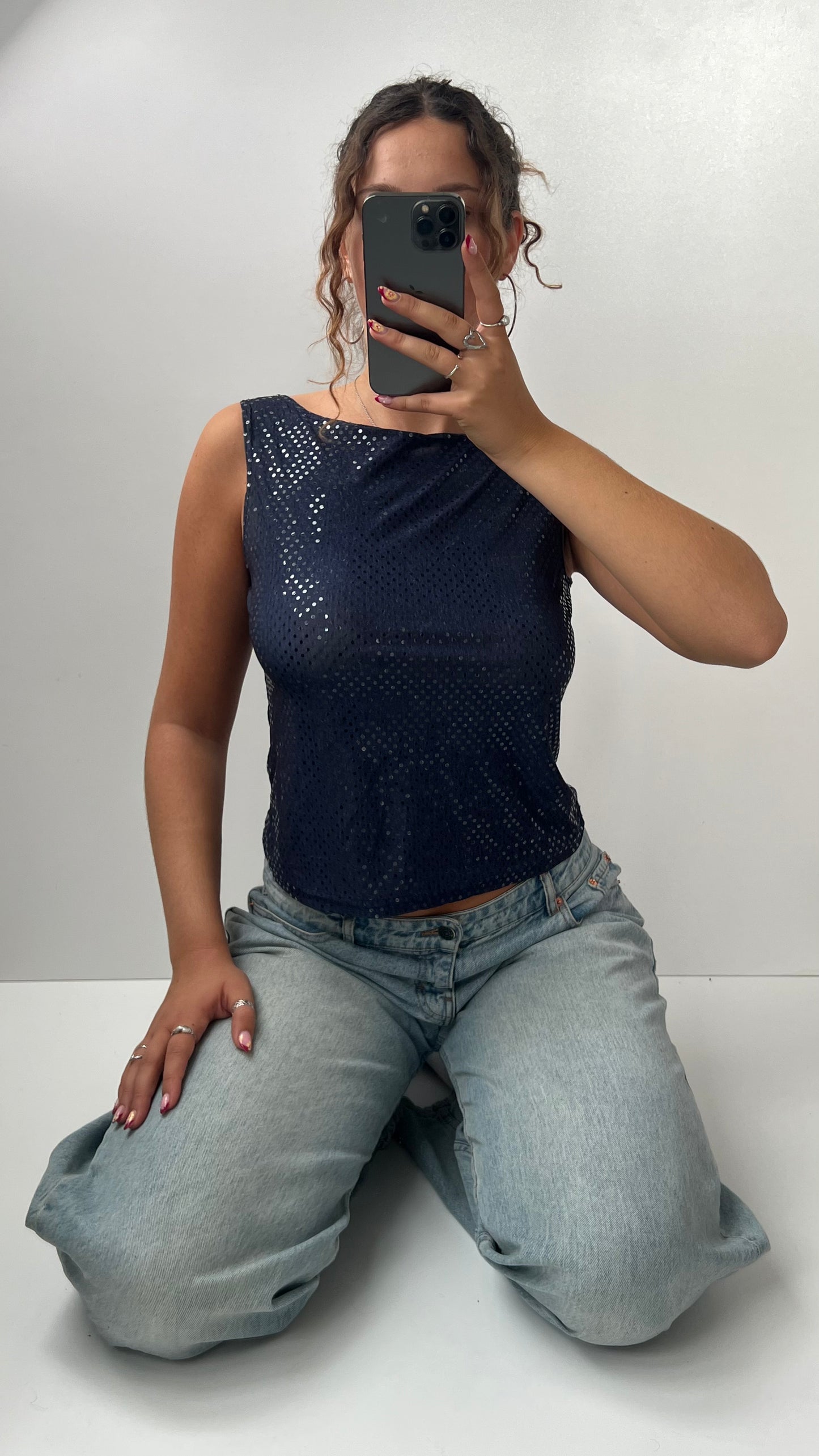 00s navy sparkle tank top- size M
