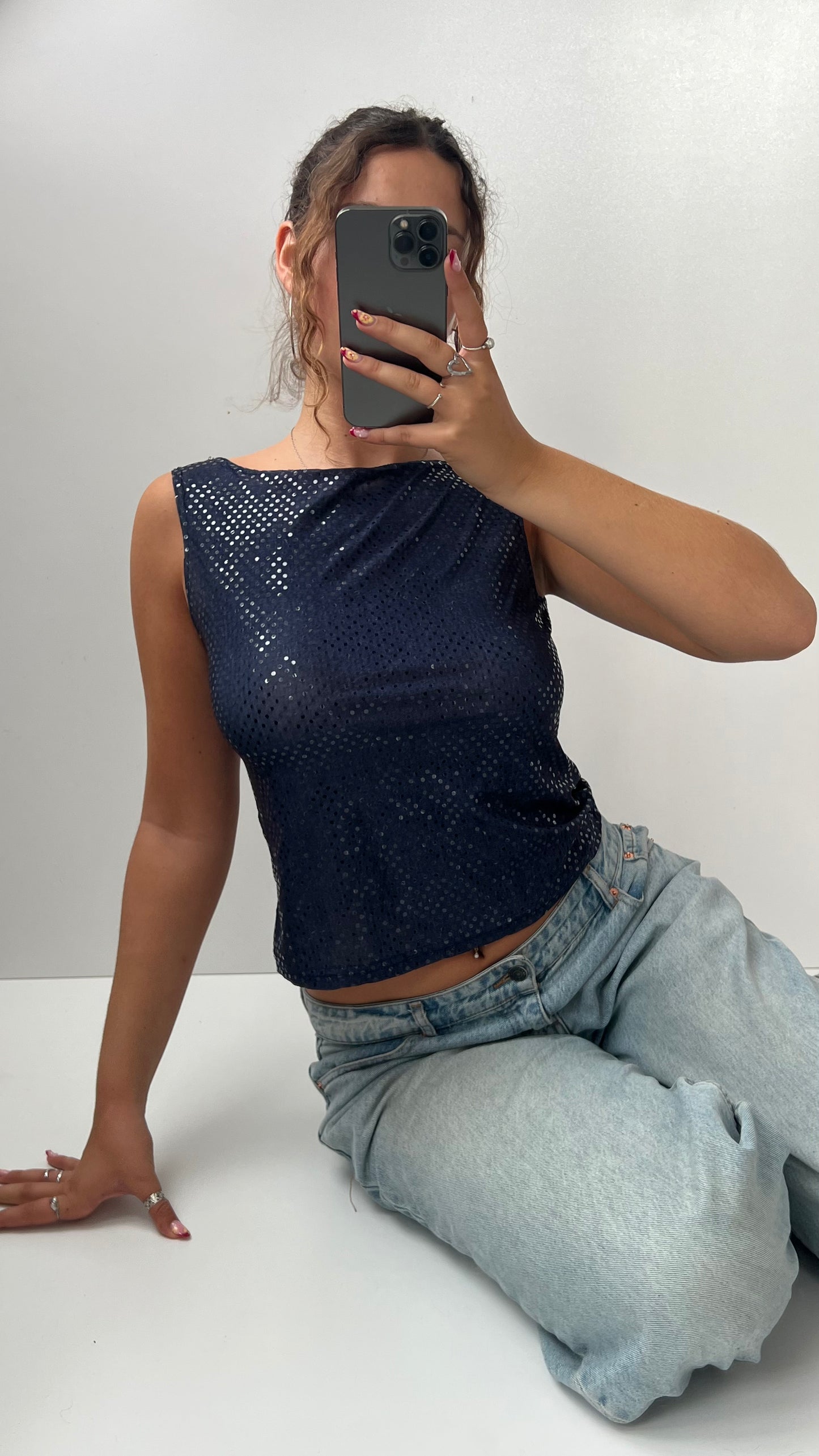 00s navy sparkle tank top- size M