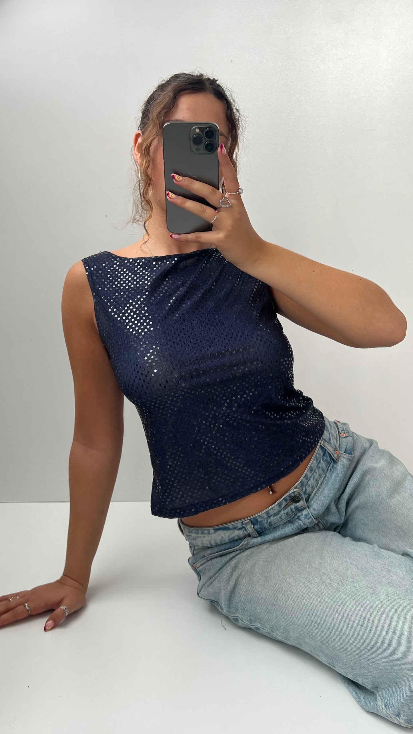 00s navy sparkle tank top- size M