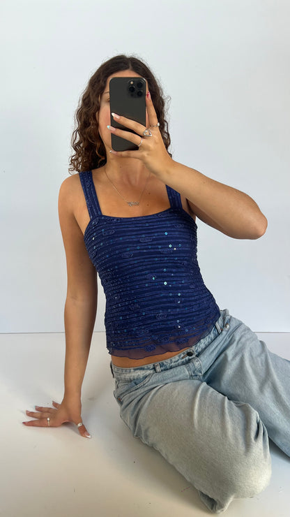 00s blue sequin cami- size S