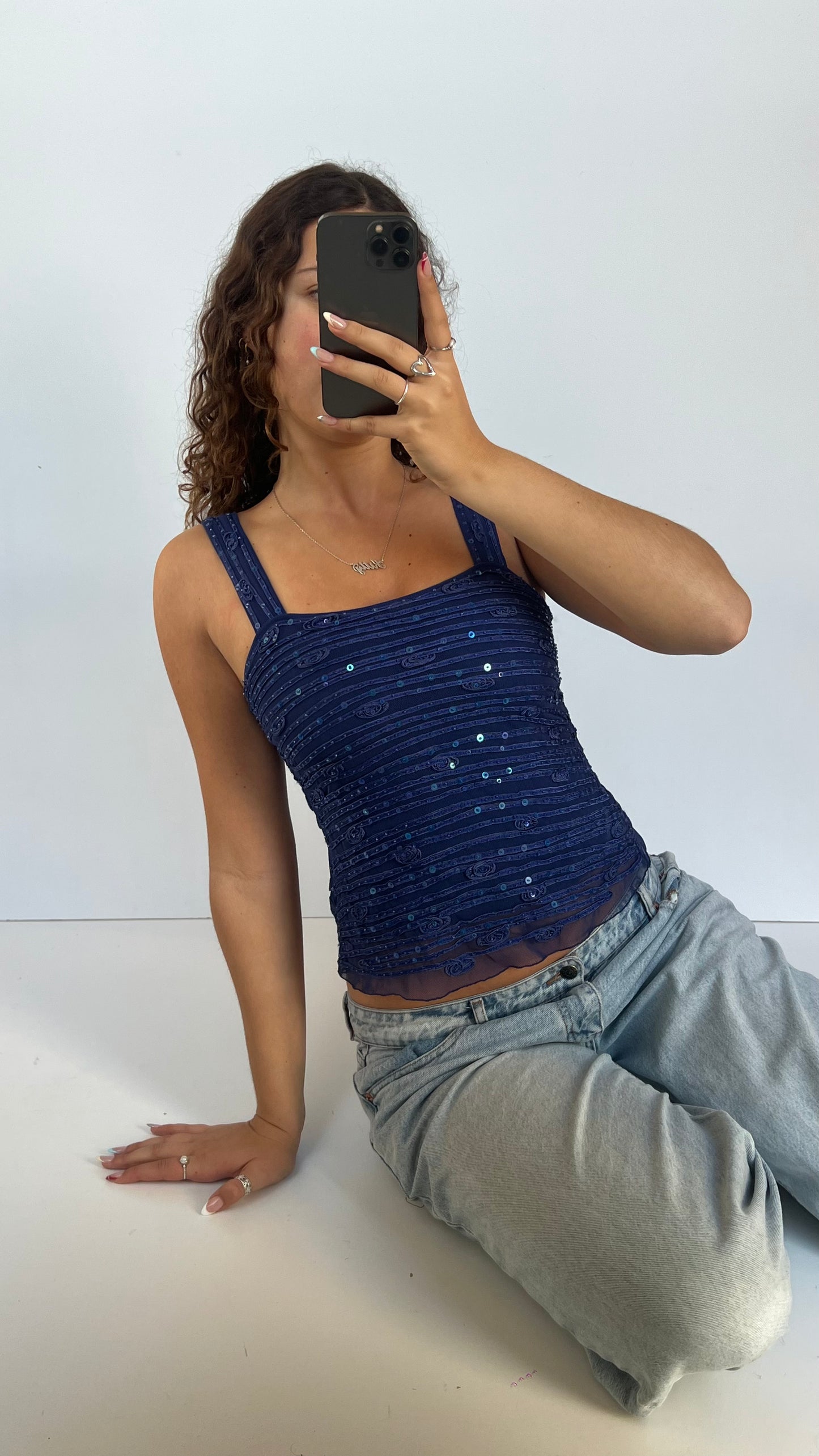 00s blue sequin cami- size S
