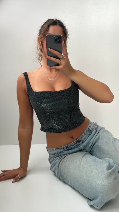 00s black silver corset cami- size XS