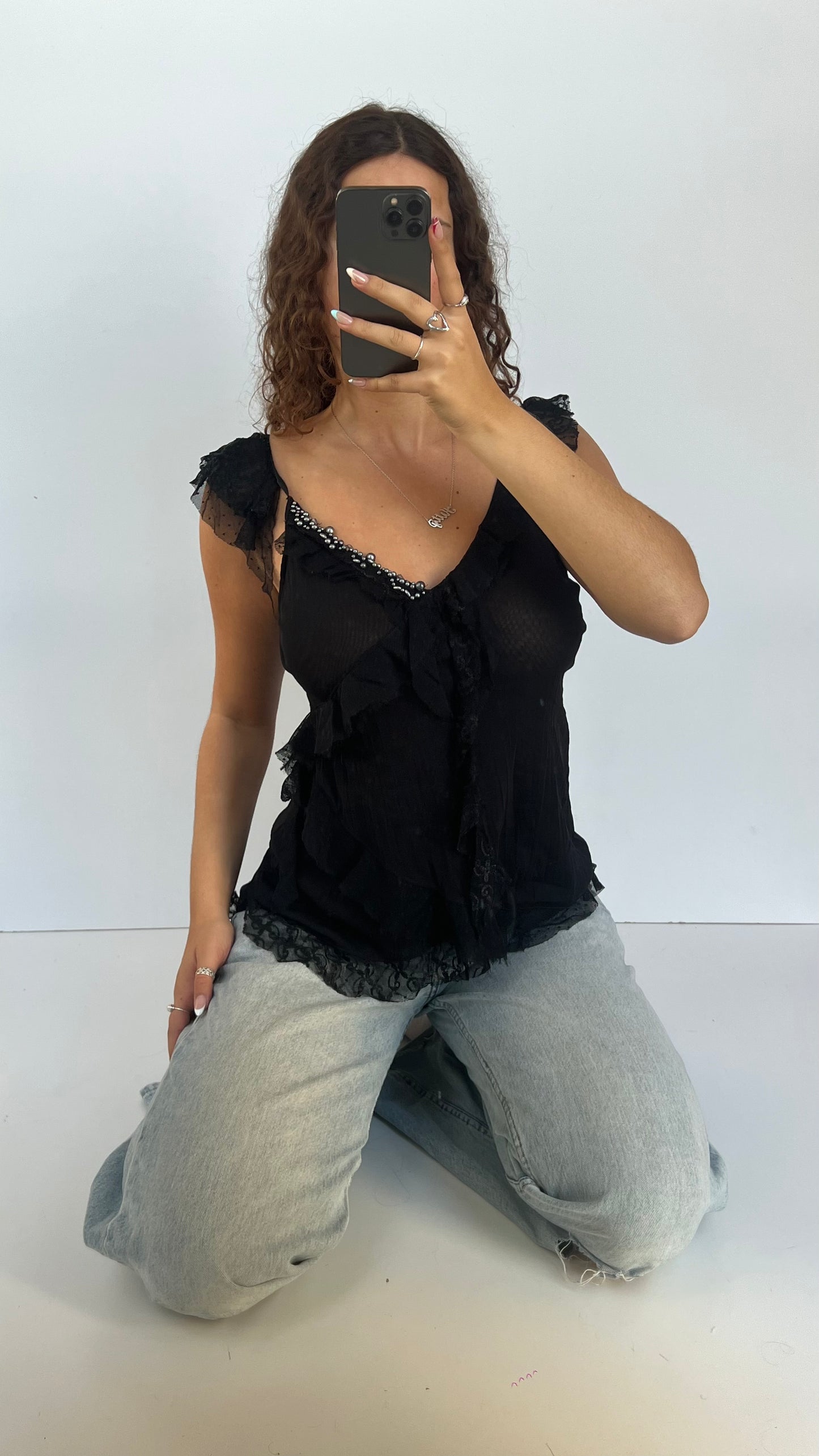 00s black mesh lace cami- size M
