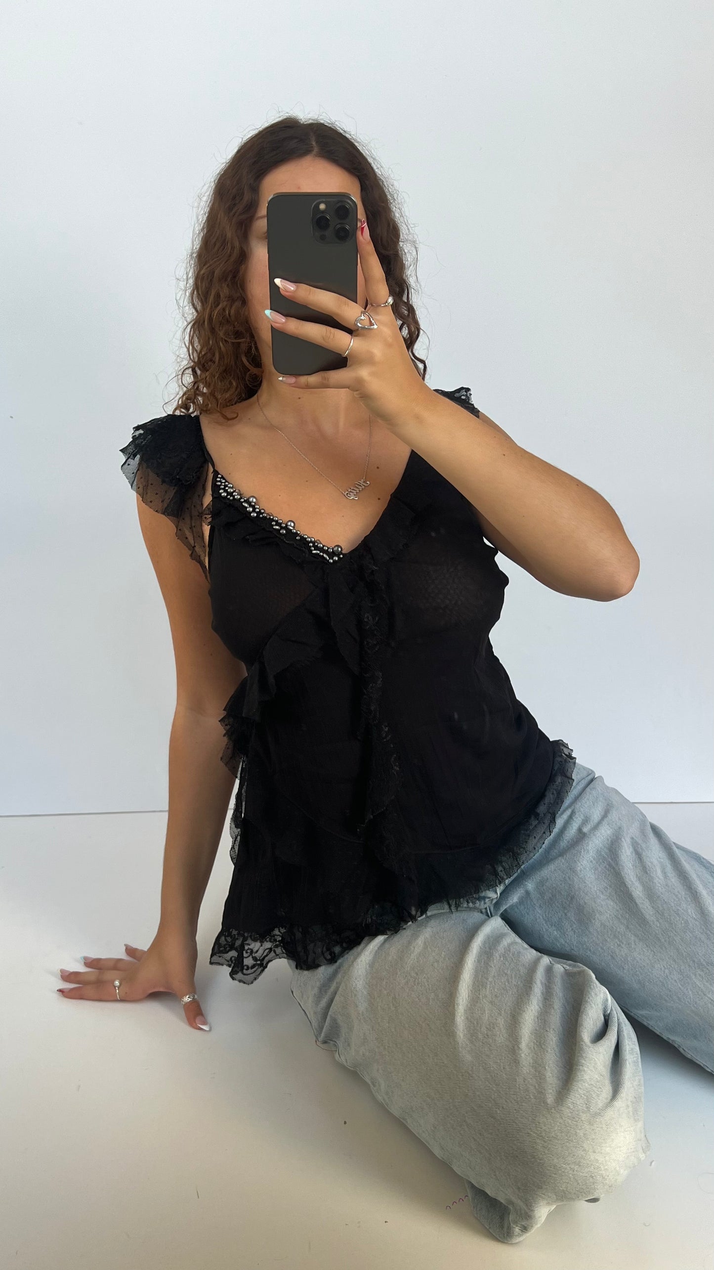00s black mesh lace cami- size M