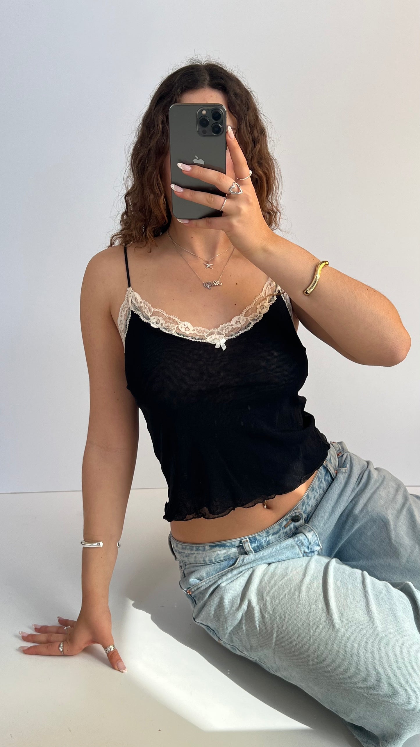 00s black mesh lace cami- size M