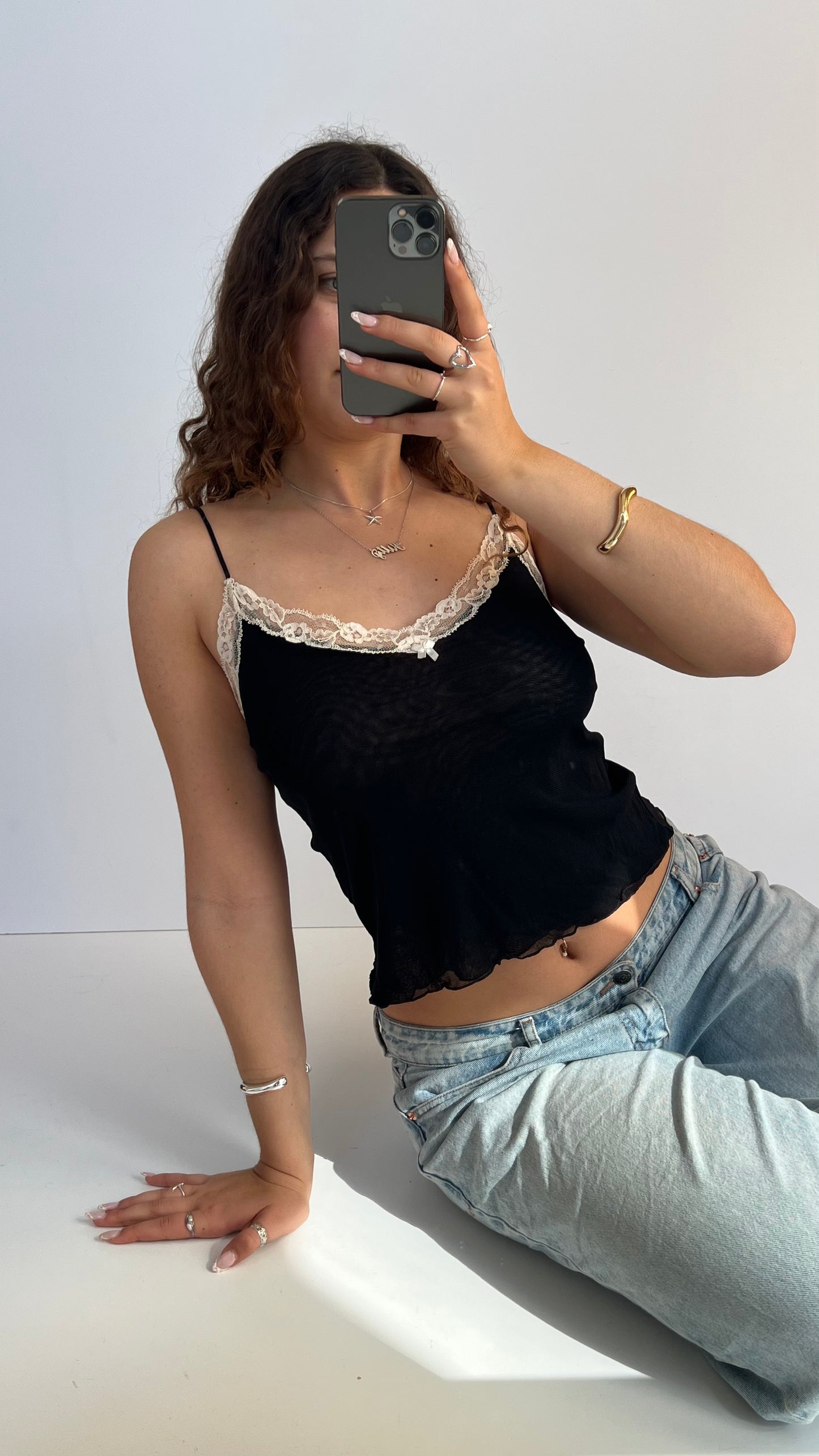 00s black mesh lace cami- size M