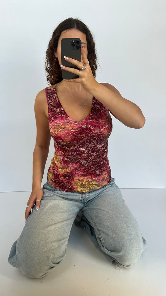 00s pink lace tank top- size M
