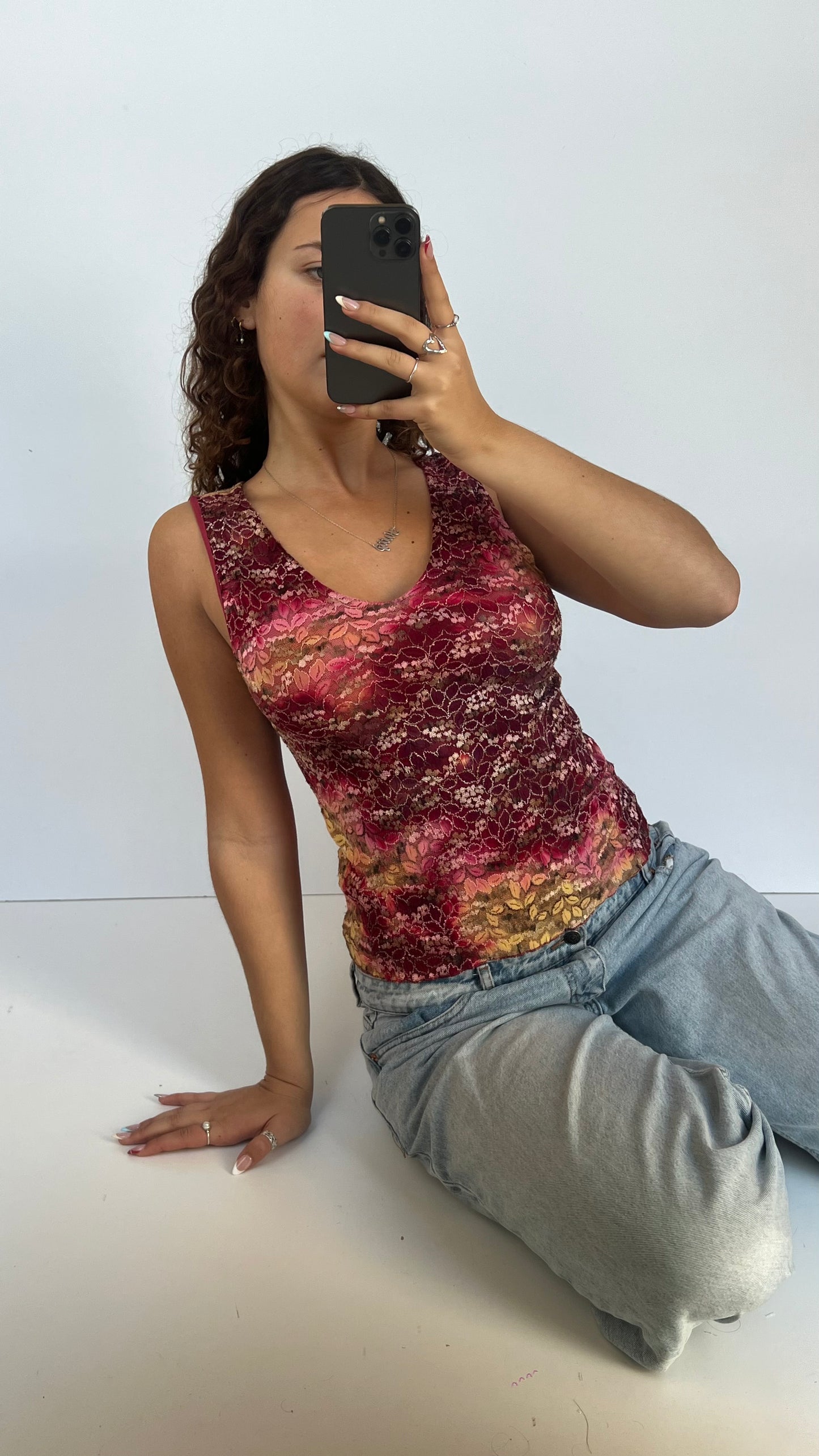 00s pink lace tank top- size M