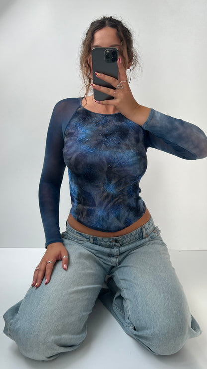 00s blue mesh long sleeve top- size S