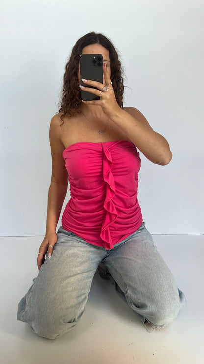 00s pink ruffle top- size L