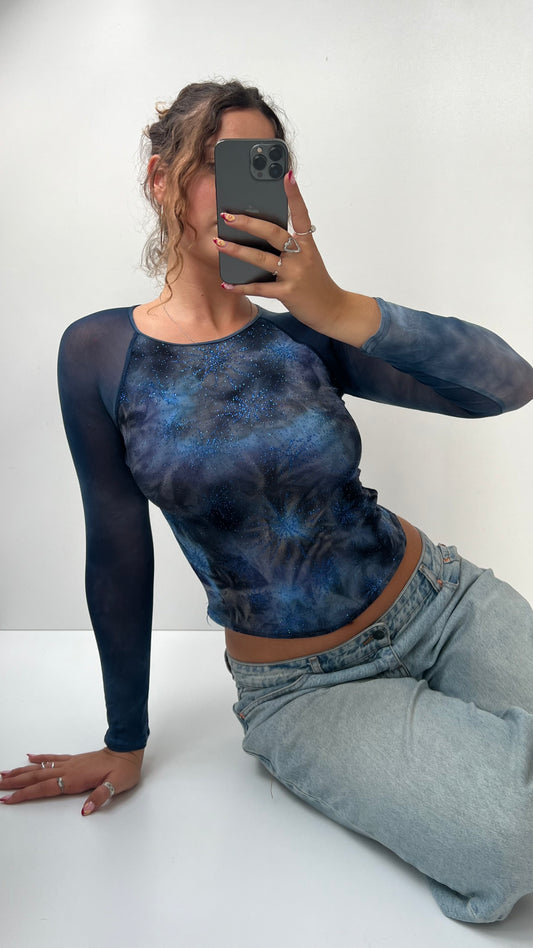 00s blue mesh long sleeve top- size S