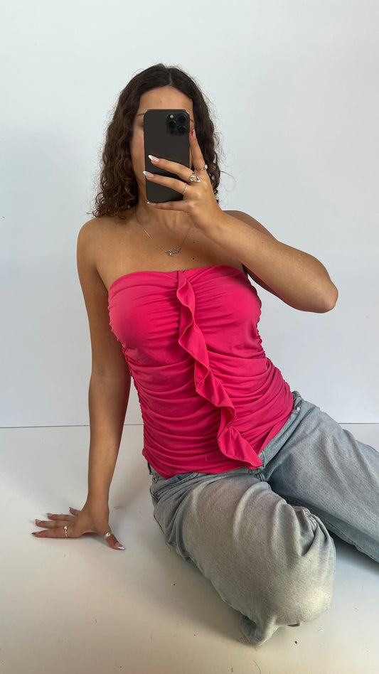 00s pink ruffle top- size L