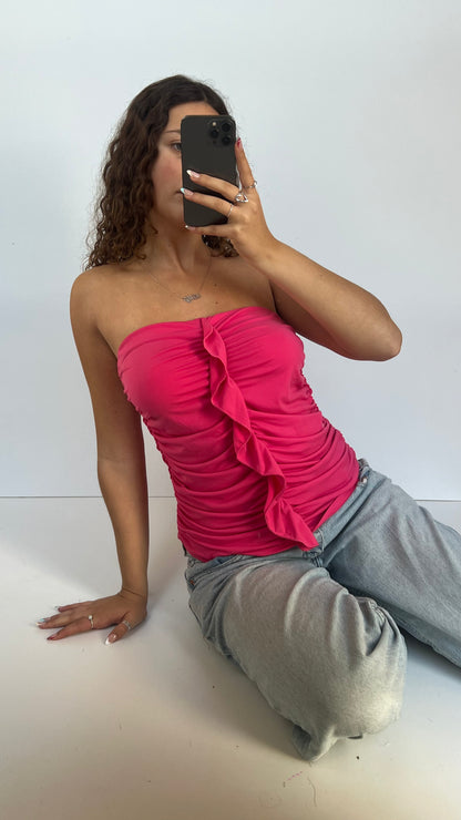 00s pink ruffle top- size L