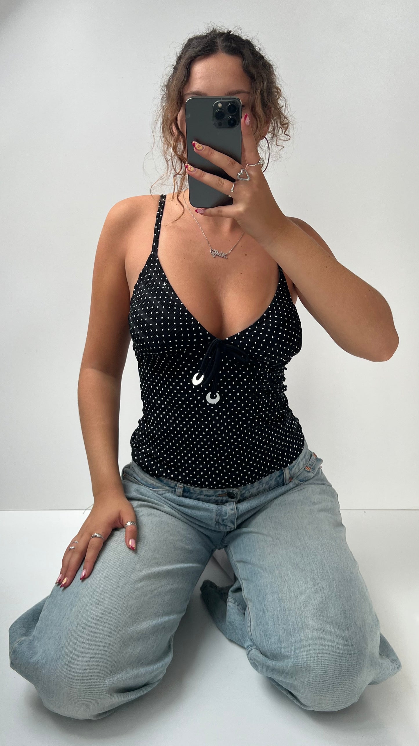 00s black polka dot cami- size S