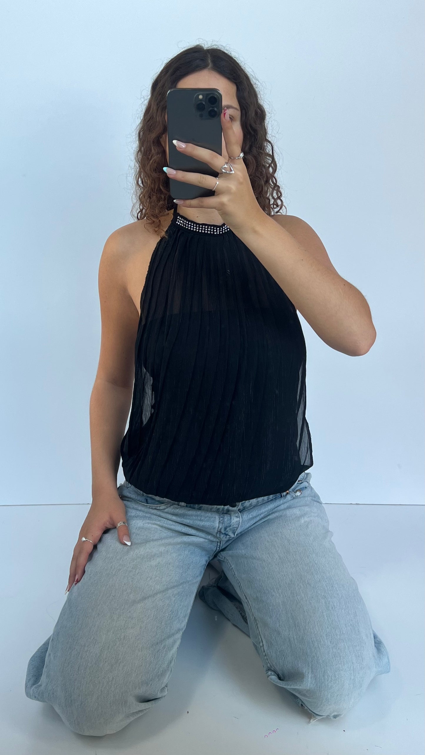 00s black mesh halter cami- size M