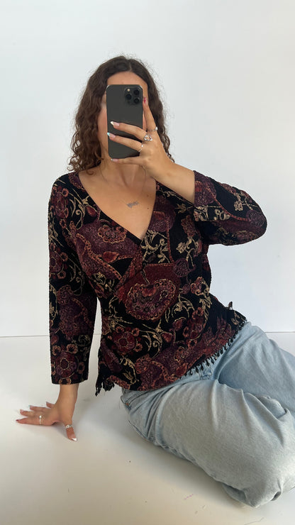 00s burgundy paisley top- size XL