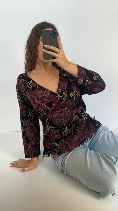 00s burgundy paisley top- size XL