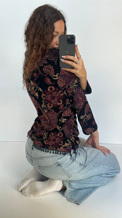 00s burgundy paisley top- size XL
