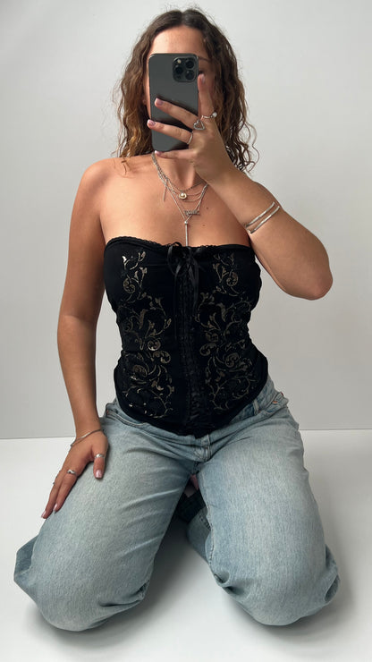 00s black beaded strapless cami- size XL