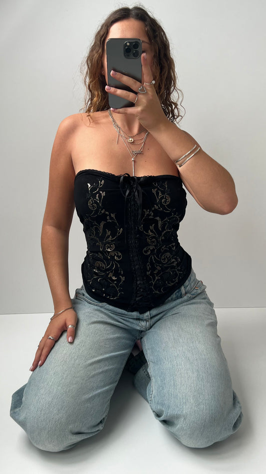 00s black beaded strapless cami- size XL