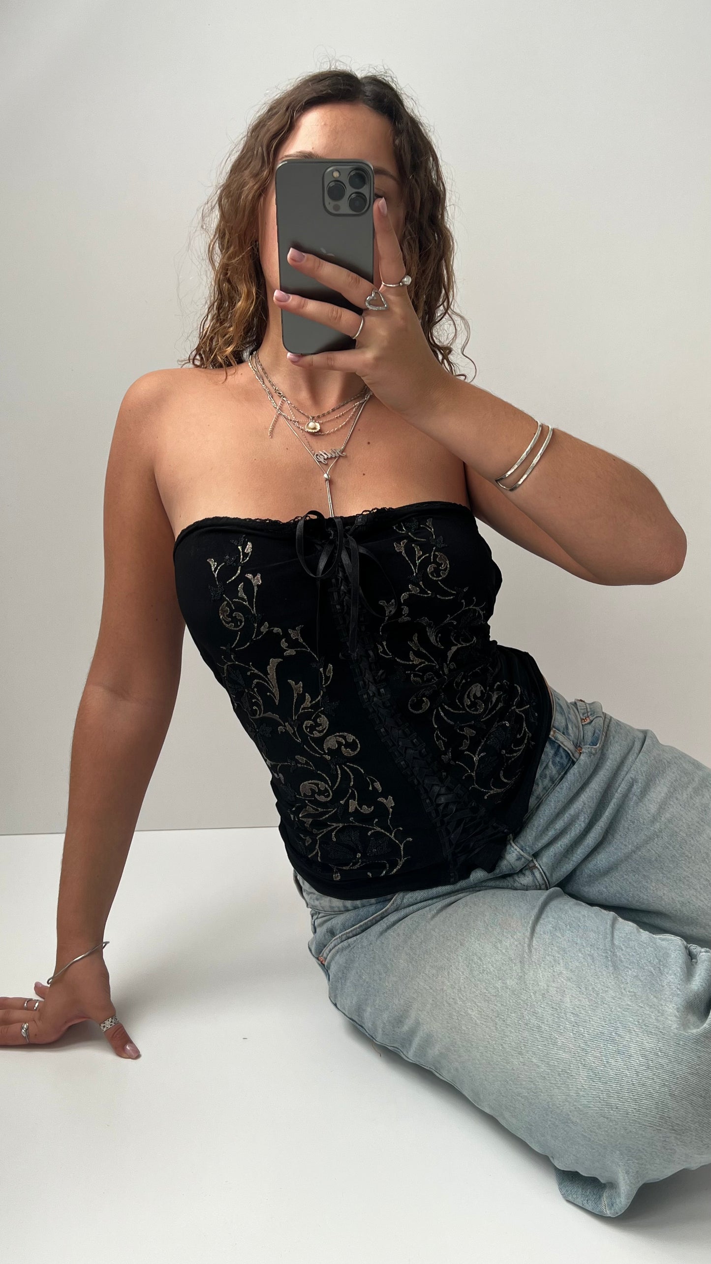 00s black beaded strapless cami- size XL