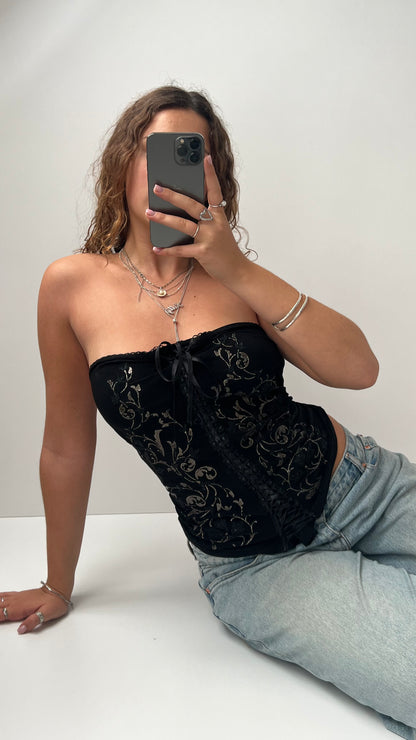 00s black beaded strapless cami- size XL