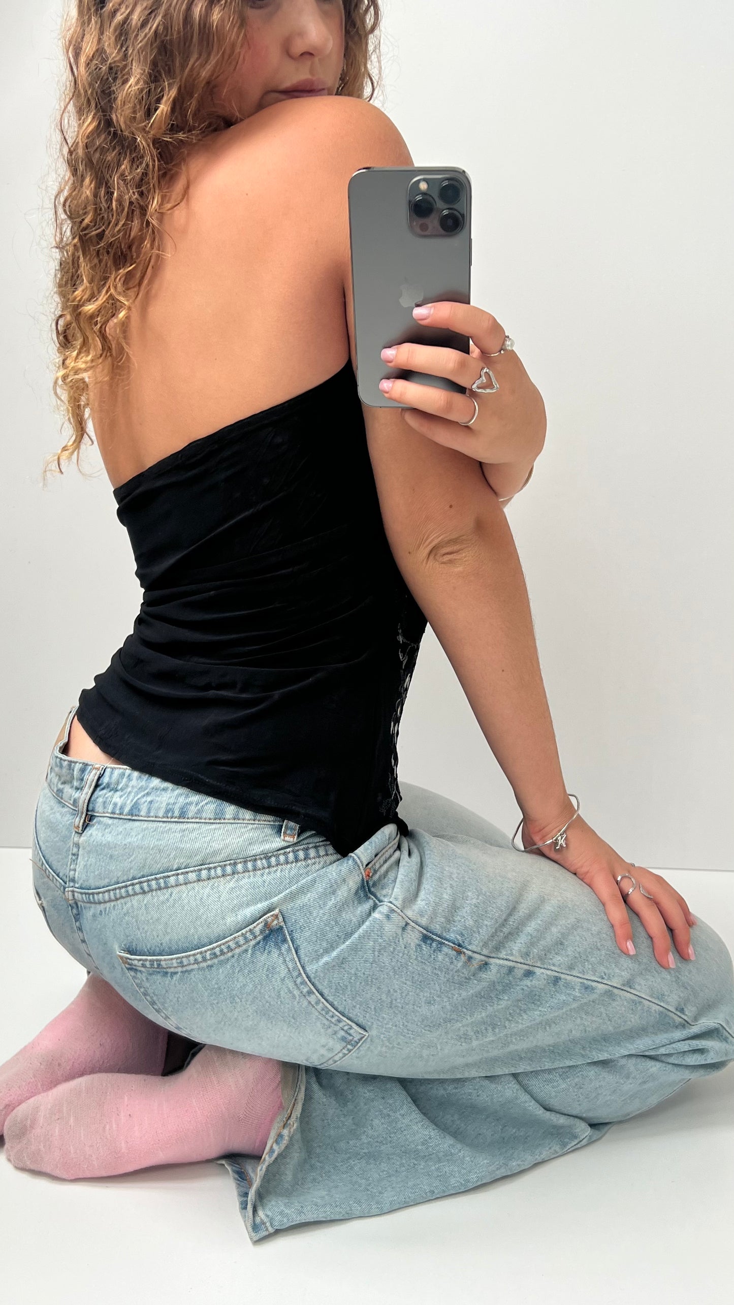 00s black beaded strapless cami- size XL