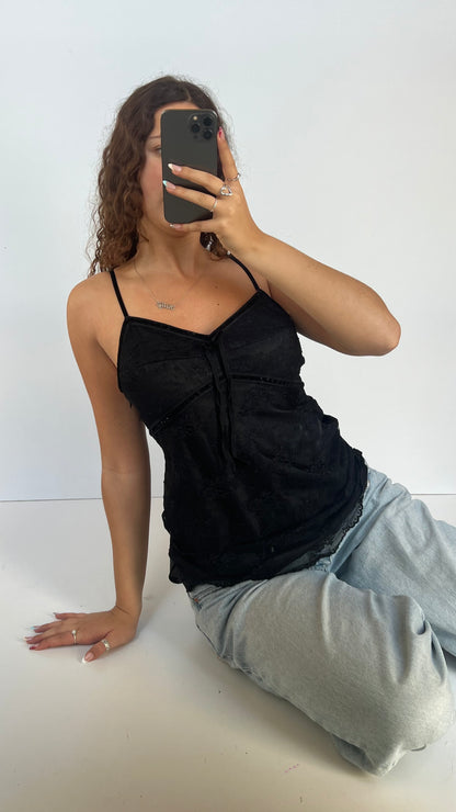 00s black lace velvet cami- size L