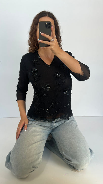 00s black sequin top- size M