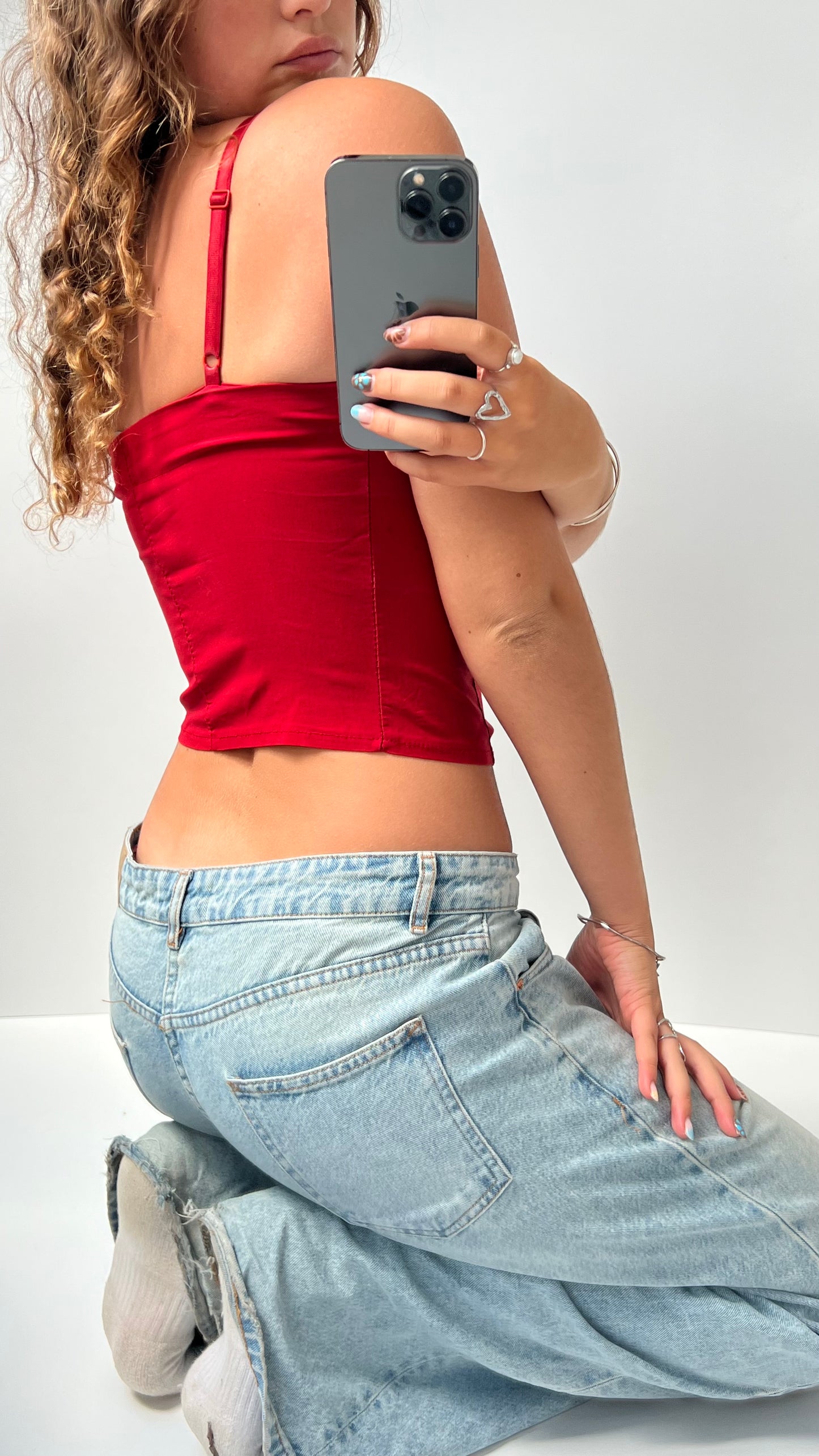 00s red lace up cami- size S