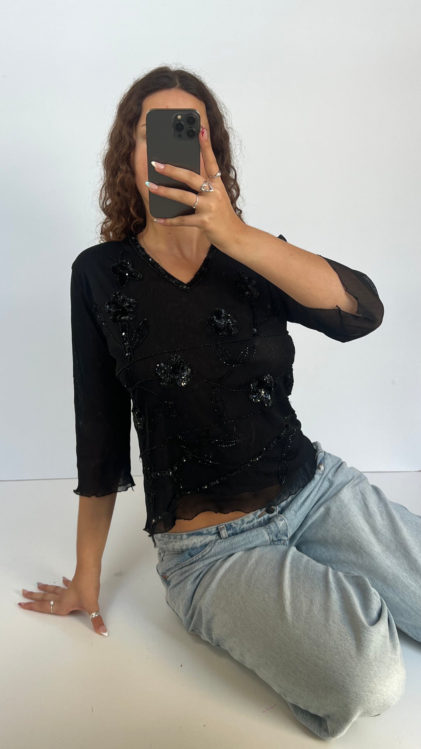 00s black sequin top- size M