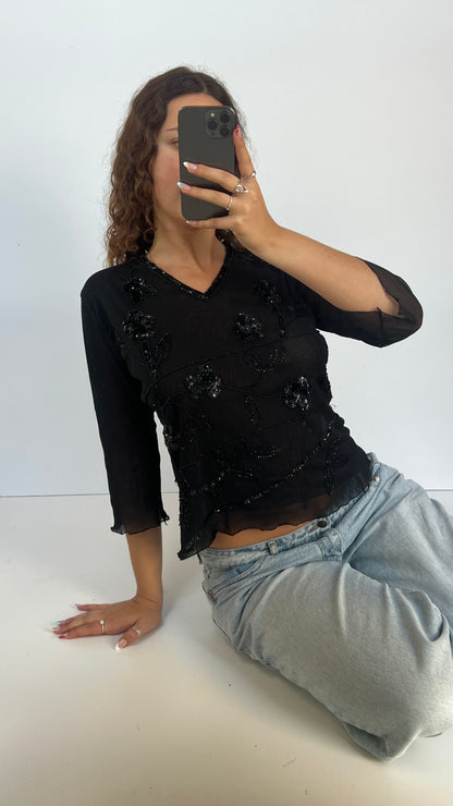 00s black sequin top- size M