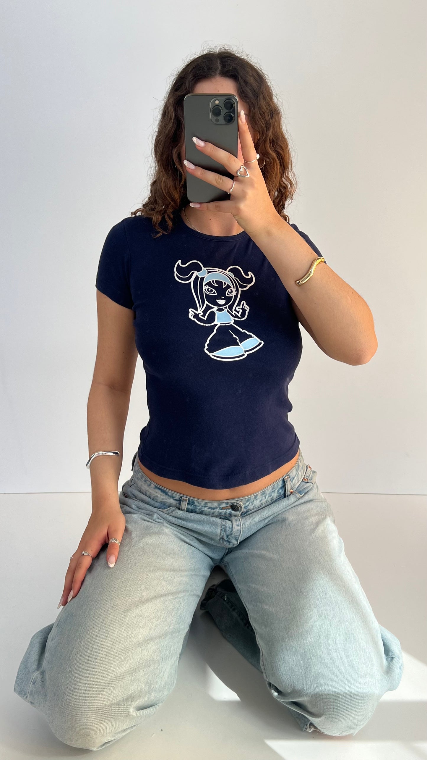 00s navy graphic baby tee- size M