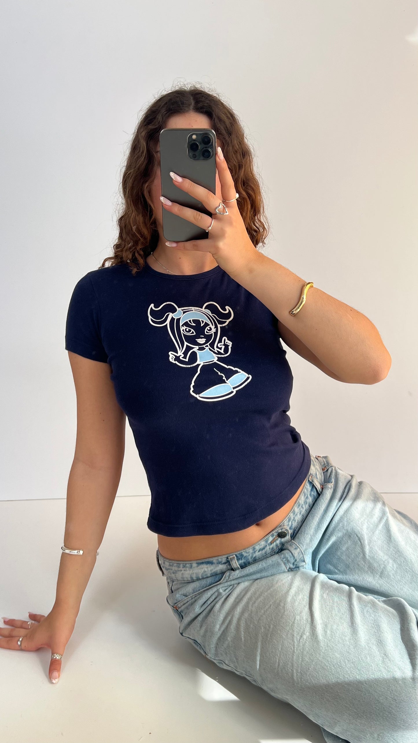00s navy graphic baby tee- size M