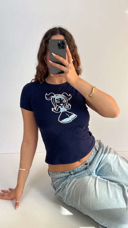 00s navy graphic baby tee- size M