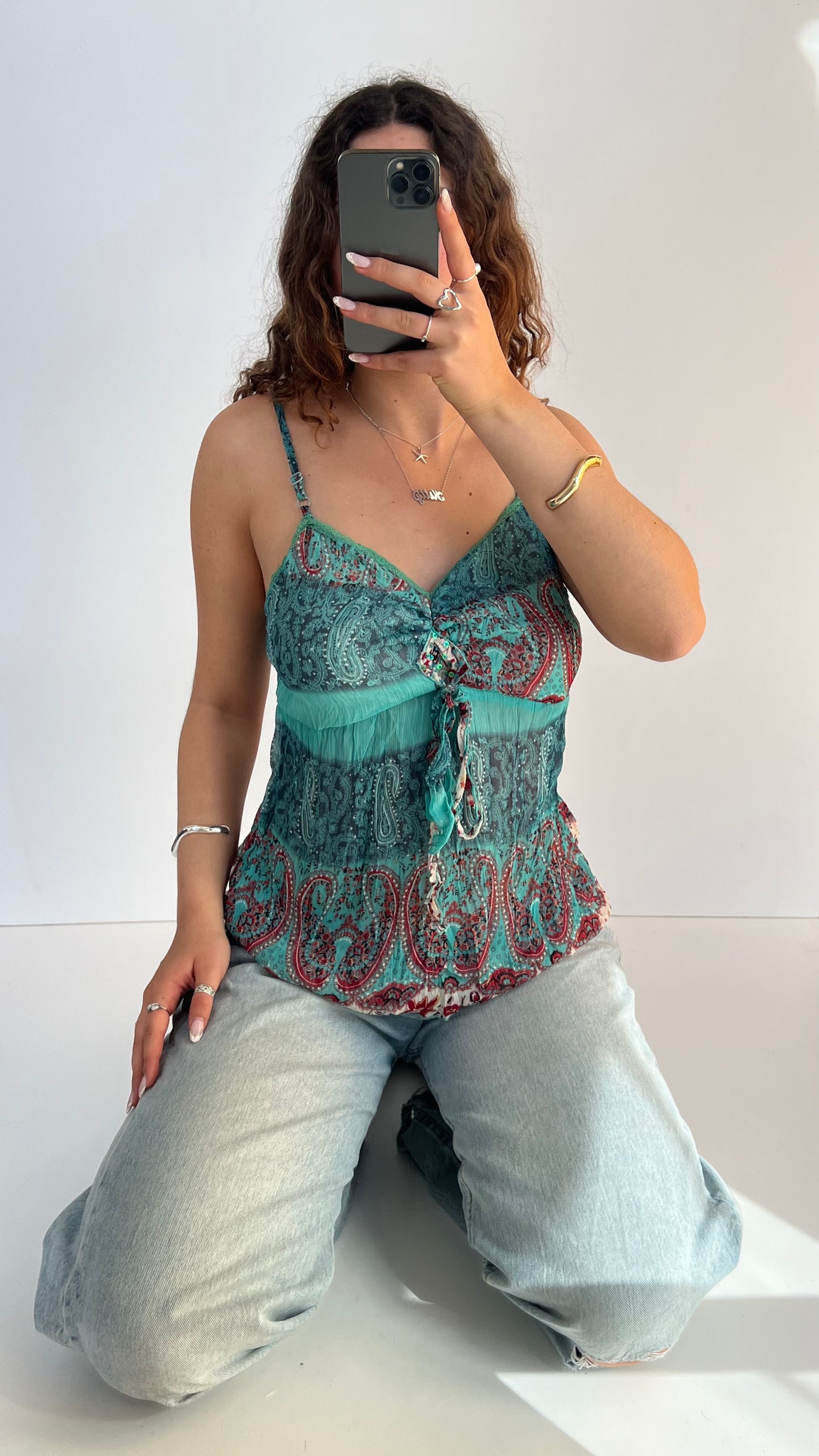 00s blue paisley cami- size L