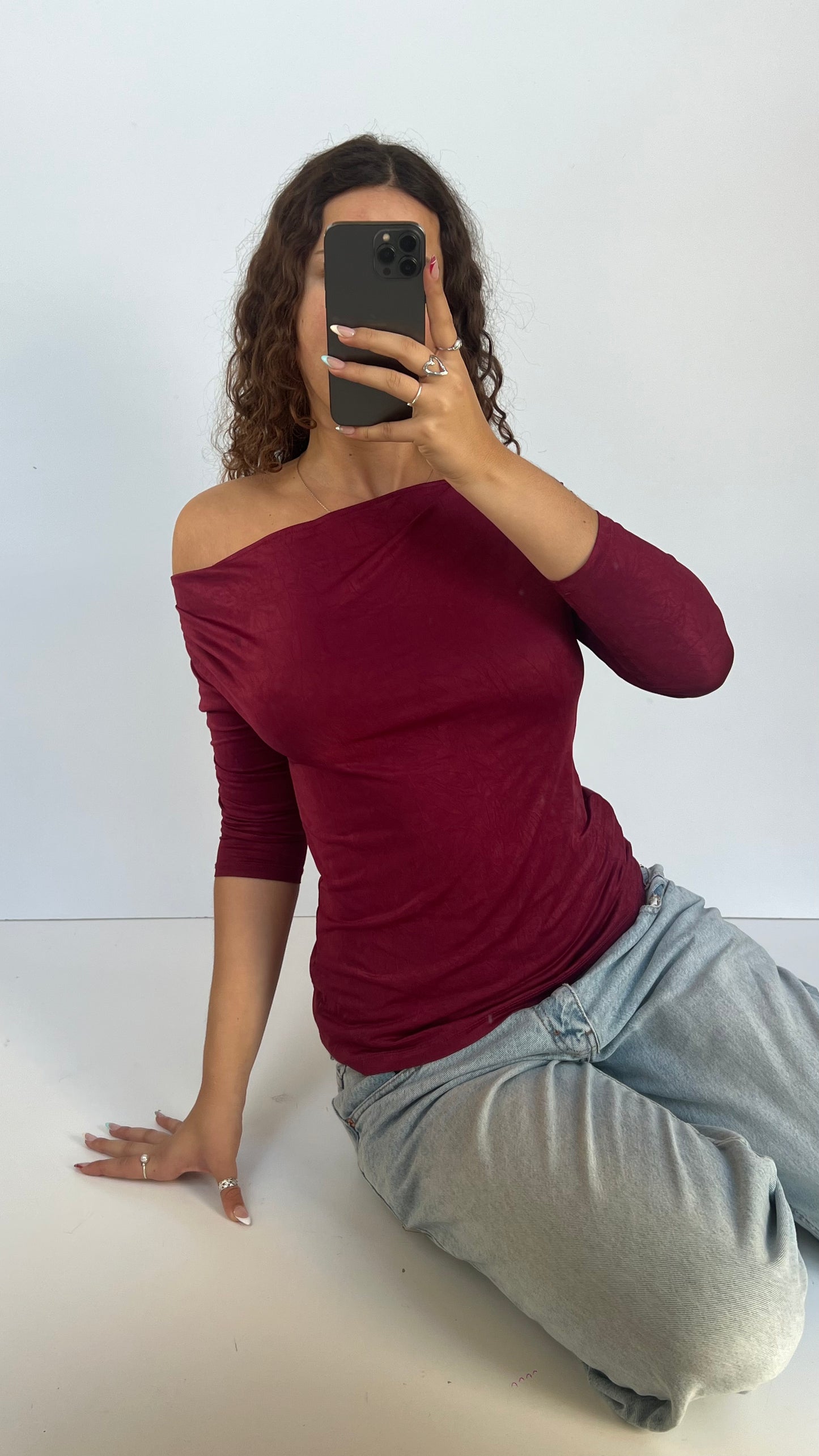 00s burgundy off shoulder top- size S